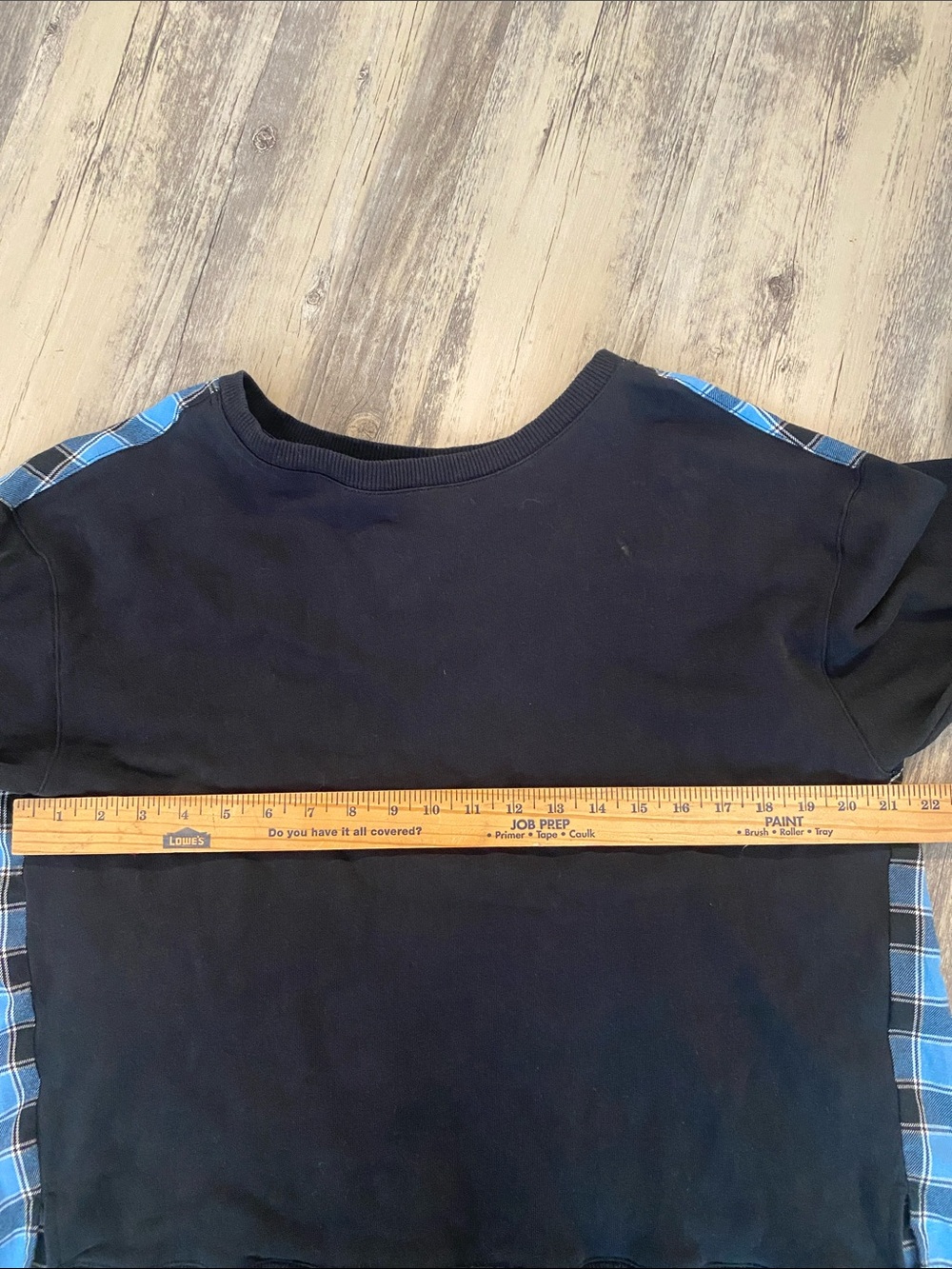 Anthropologie Pilcro Crew Neck Sweatshirt Tartan Swing Back Flannel Black Blue L - Picture 6 of 7